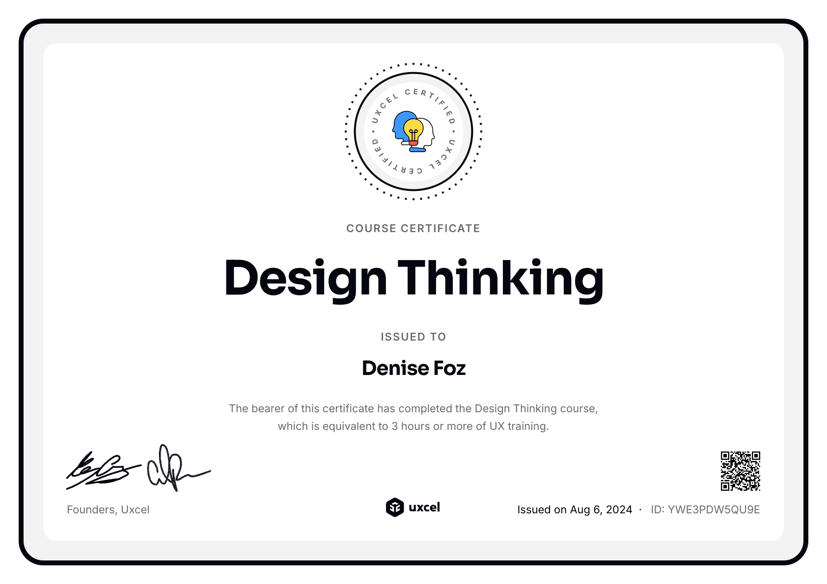 Denise Foz's certificate